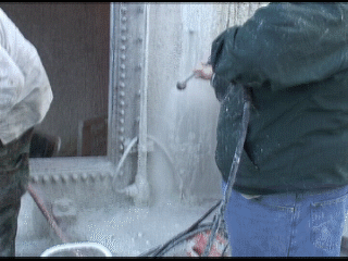 Master Blaster removing loose soils, scale, lime, and rust